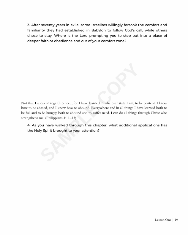 A scanned page from a book or document, showing numbered questions and related text, with a faint "SAMPLE" watermark across the page.
