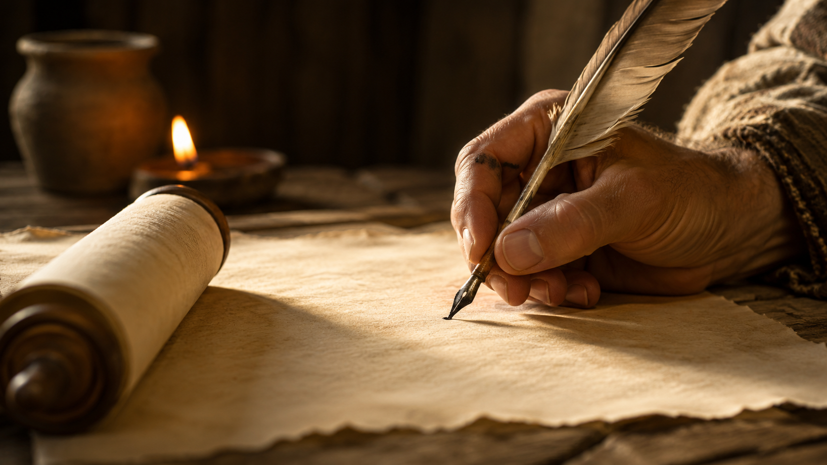 Open scroll with quill pen — representing God's Love Letter