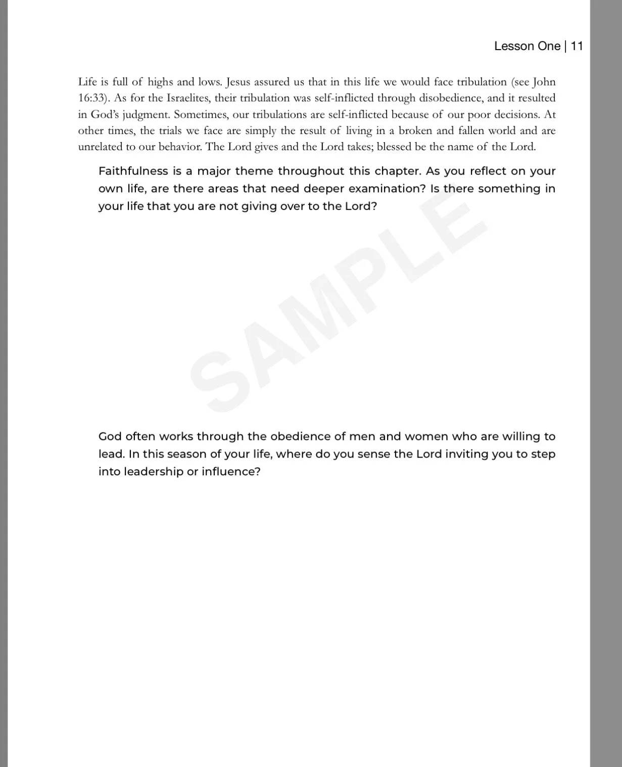 Exploring Ezra study guide — Lesson 1 reflection questions on faithfulness and obedience