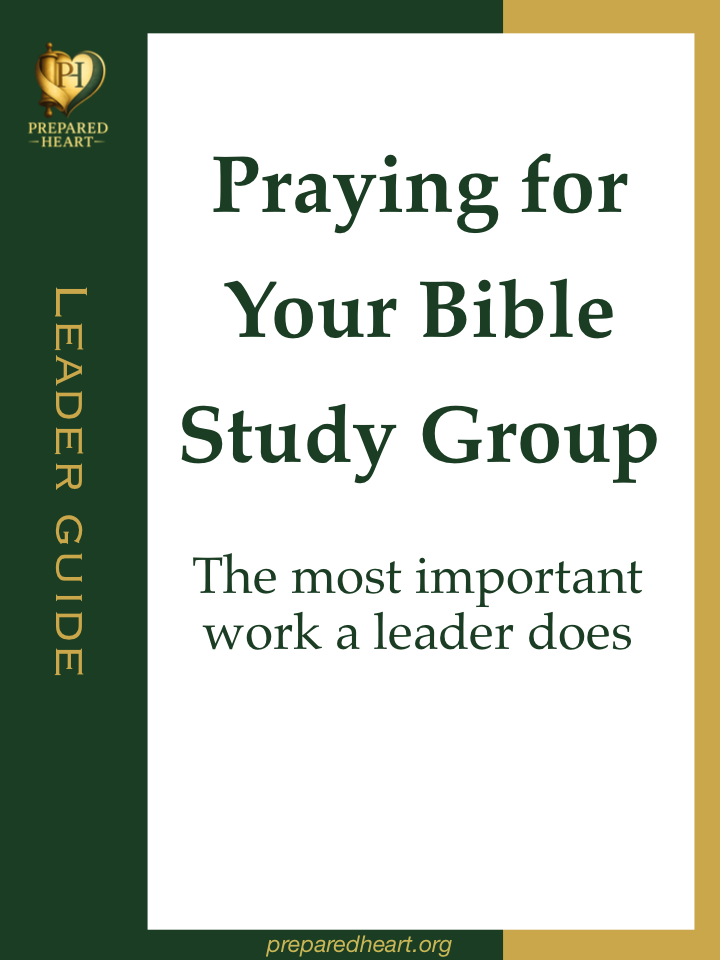 Praying for Your Bible Study Group guide cover from Prepared Heart, subtitle "The most important work a leader does"