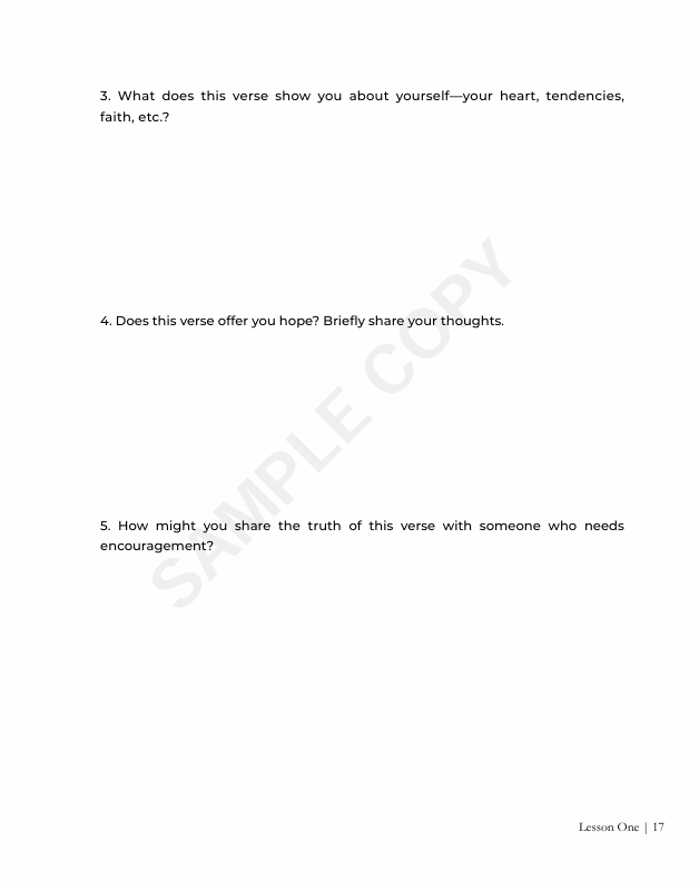 Lesson 1 study questions from Exploring Ezra — page 17, application questions on hope and Scripture