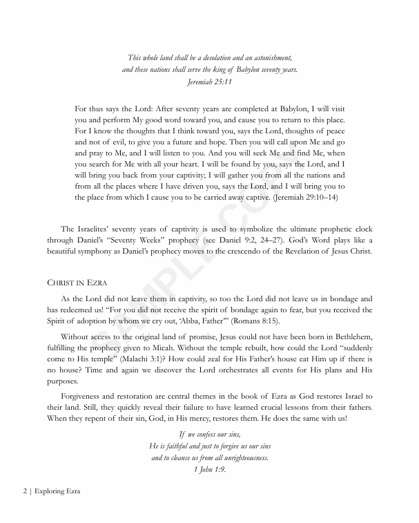 Lesson content from Exploring Ezra — biblical prophecy, captivity, and repentance referencing Jeremiah, Daniel, and Ezekiel
