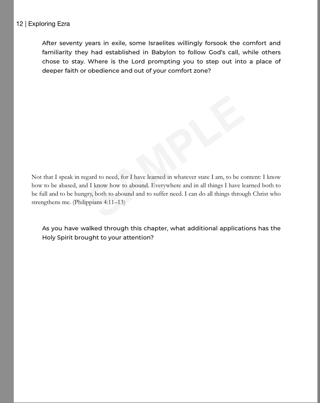Exploring Ezra study guide — Lesson 1 application questions referencing Philippians 4:11-13