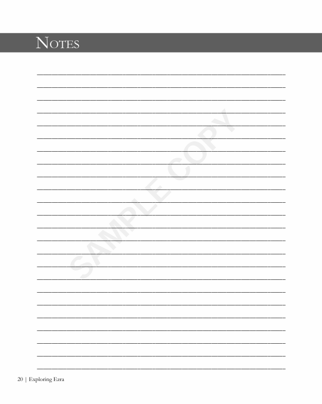 A lined note page with a gray header labeled 'NOTES' and the text 'Exploring Ezra' at the bottom left corner.