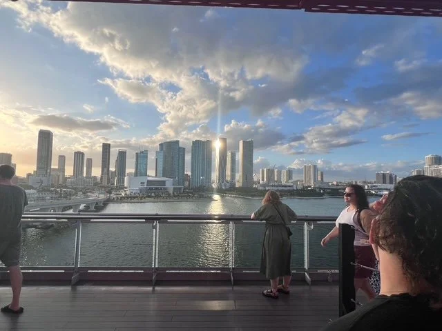City skyline view from cruise ship deck