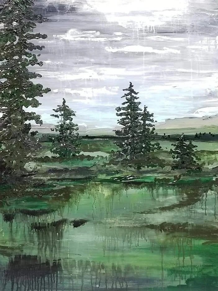 "Clouded Pines" Acrylic paint on canvas 36"x 48" Selected for 79th Crocker Kingsley Show at Blue Line Arts Gallery (Roseville, CA)- 2019 (NFS-Private collection)