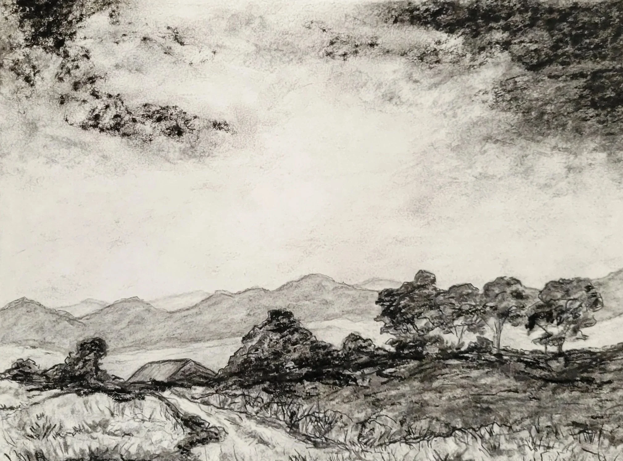 "Countryside" Charcoal on paper-8"x 10"