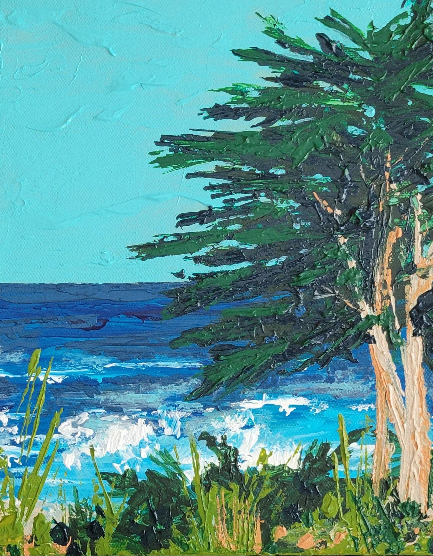 "Small Coastal Cypress" Acrylic on canvas (8"x 10"x 1") The Seaside Series