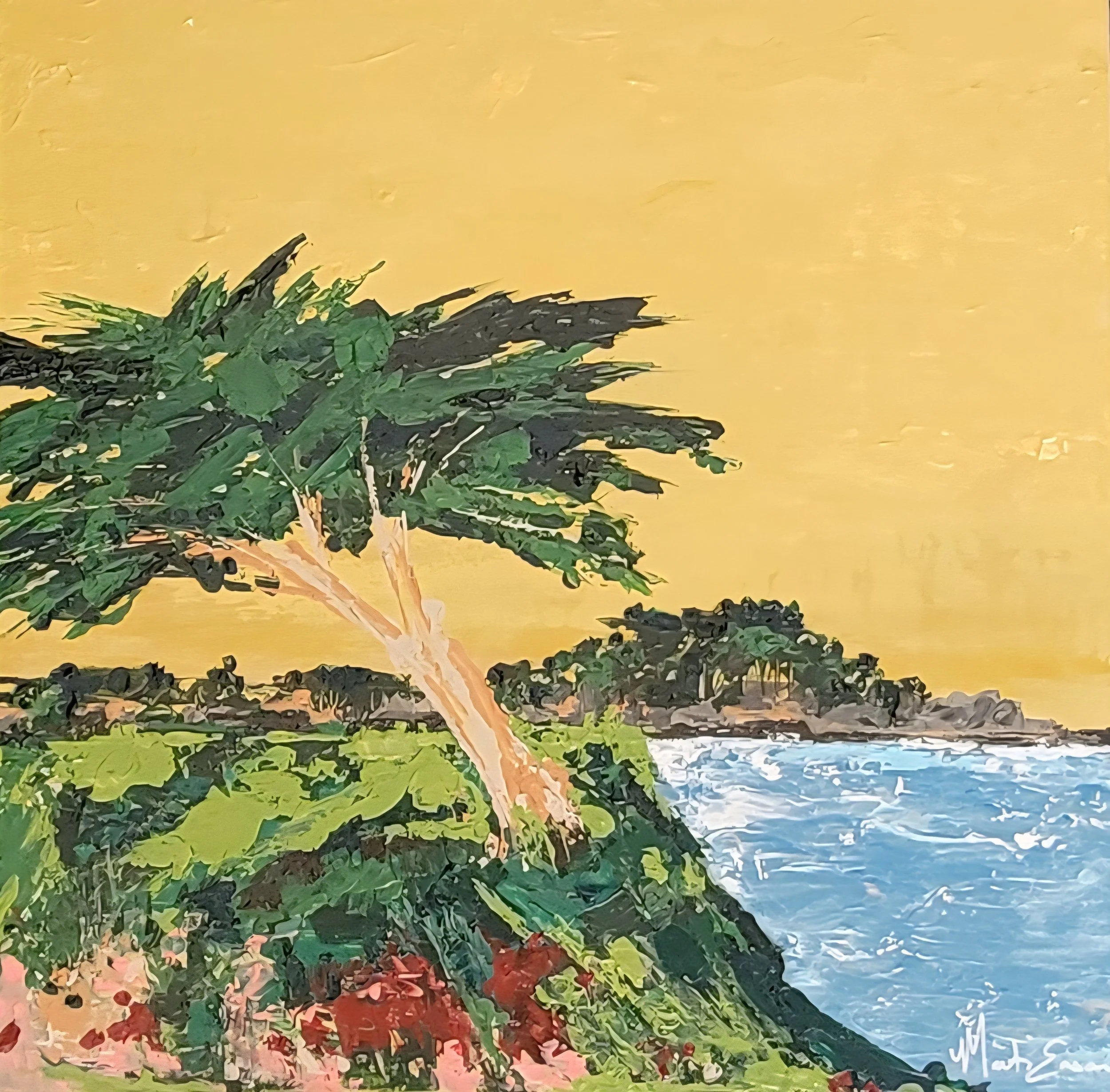 "Carmel Cliff" Acrylic on canvas (20"x 20"x.5") "The Seaside Series"
