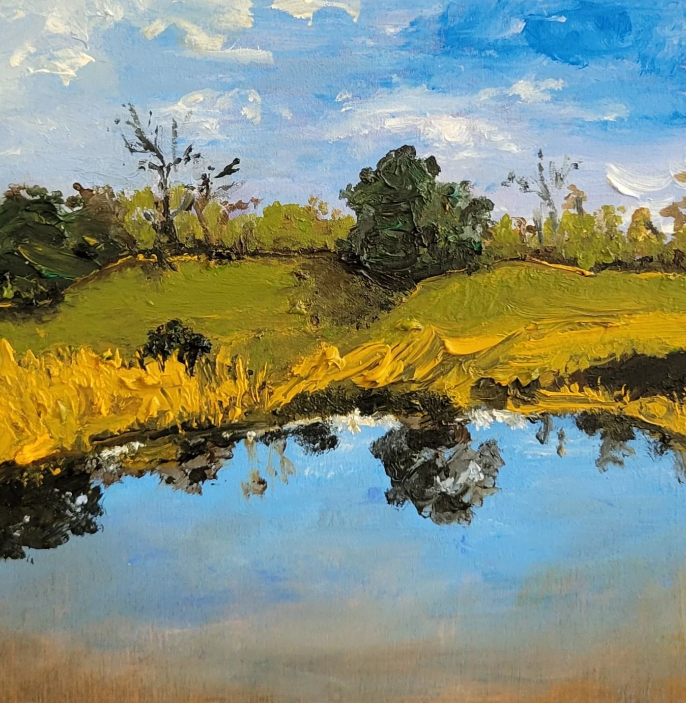 "Reflection" Oil paint on wooden panel-4"x4"