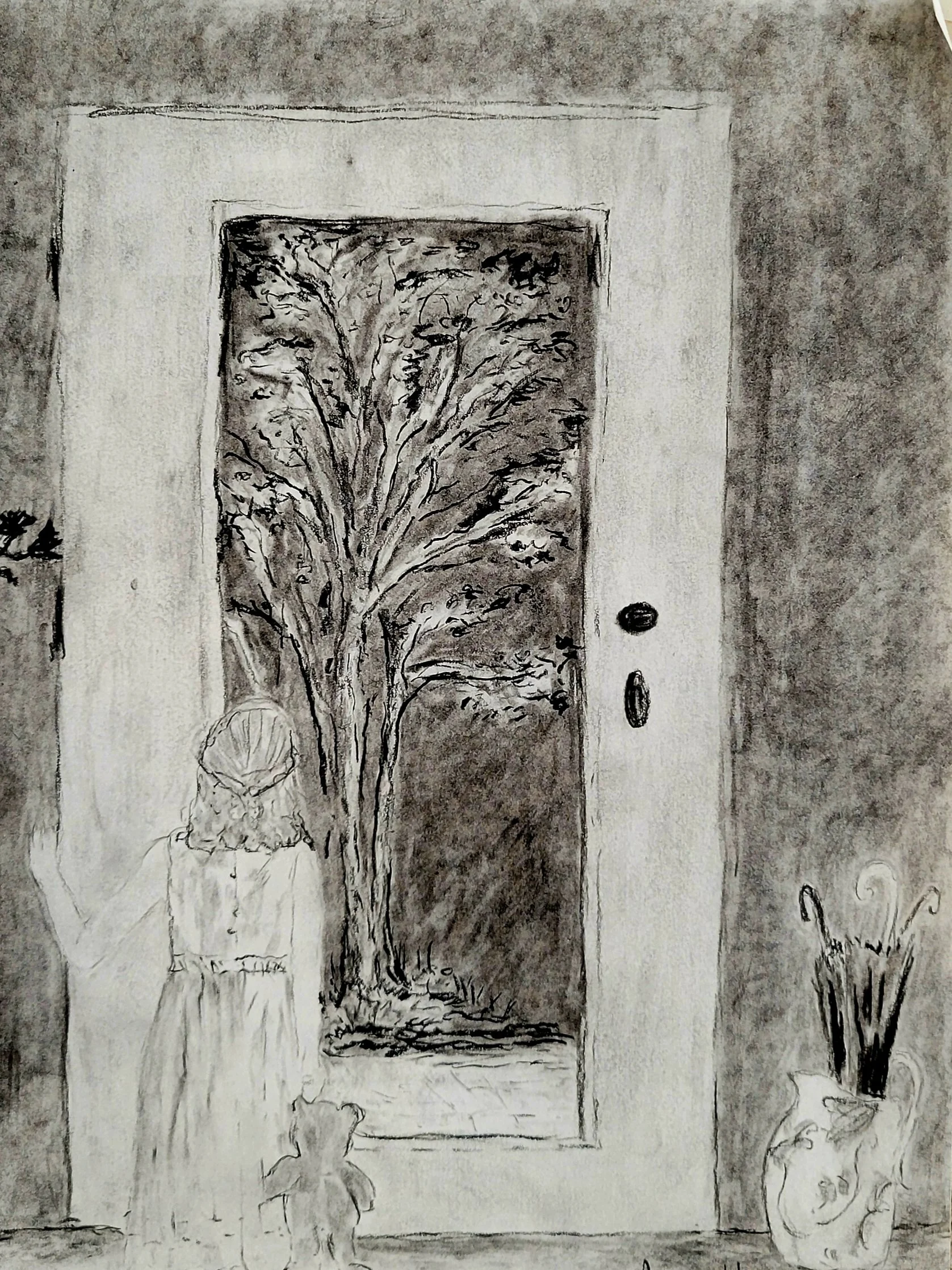 "Girl at the Back Door" Charcoal & pencil on paper-8"x 10"