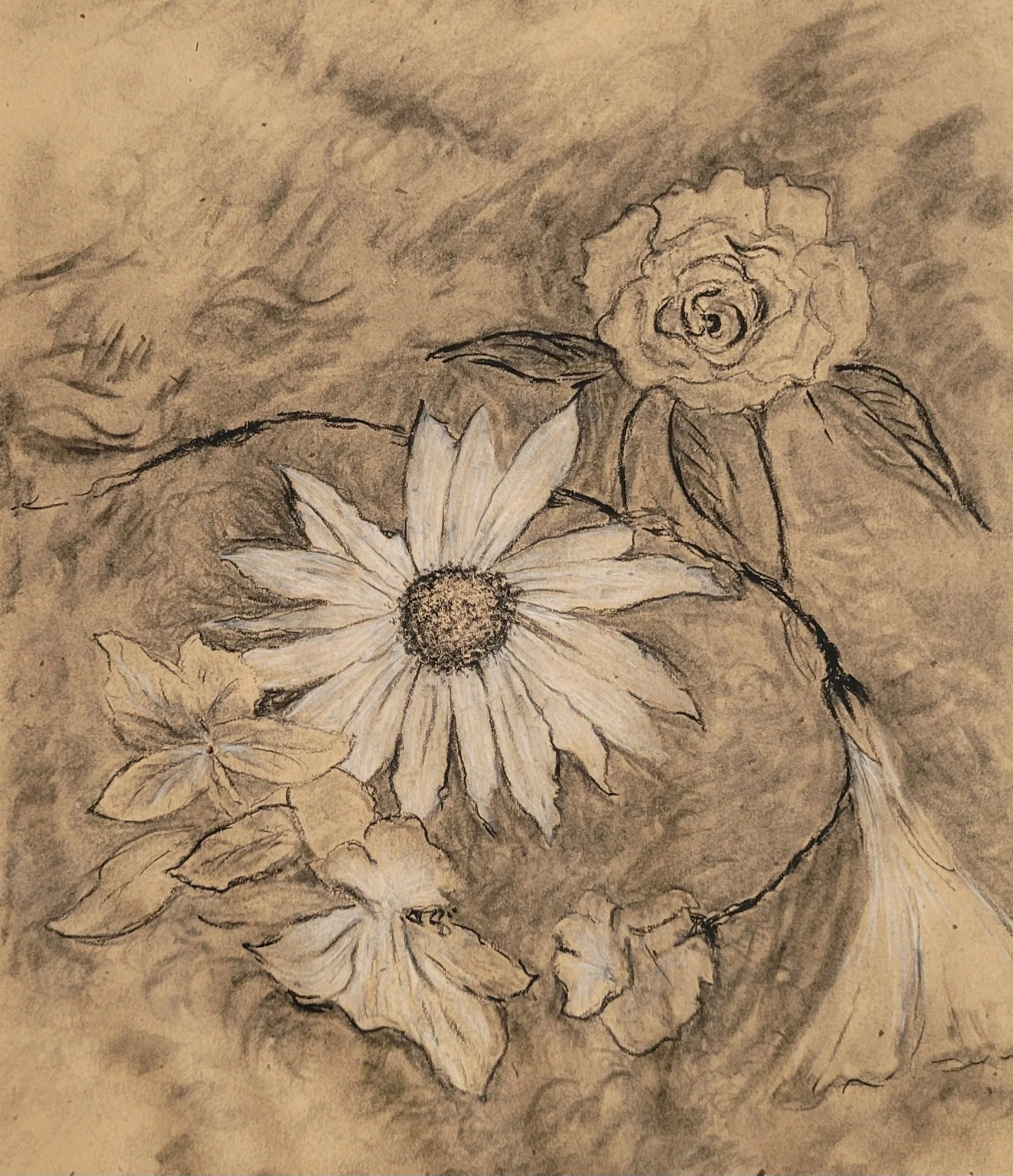 "A Few Flowers" Charcoal & chalk on paper-8"x 10"