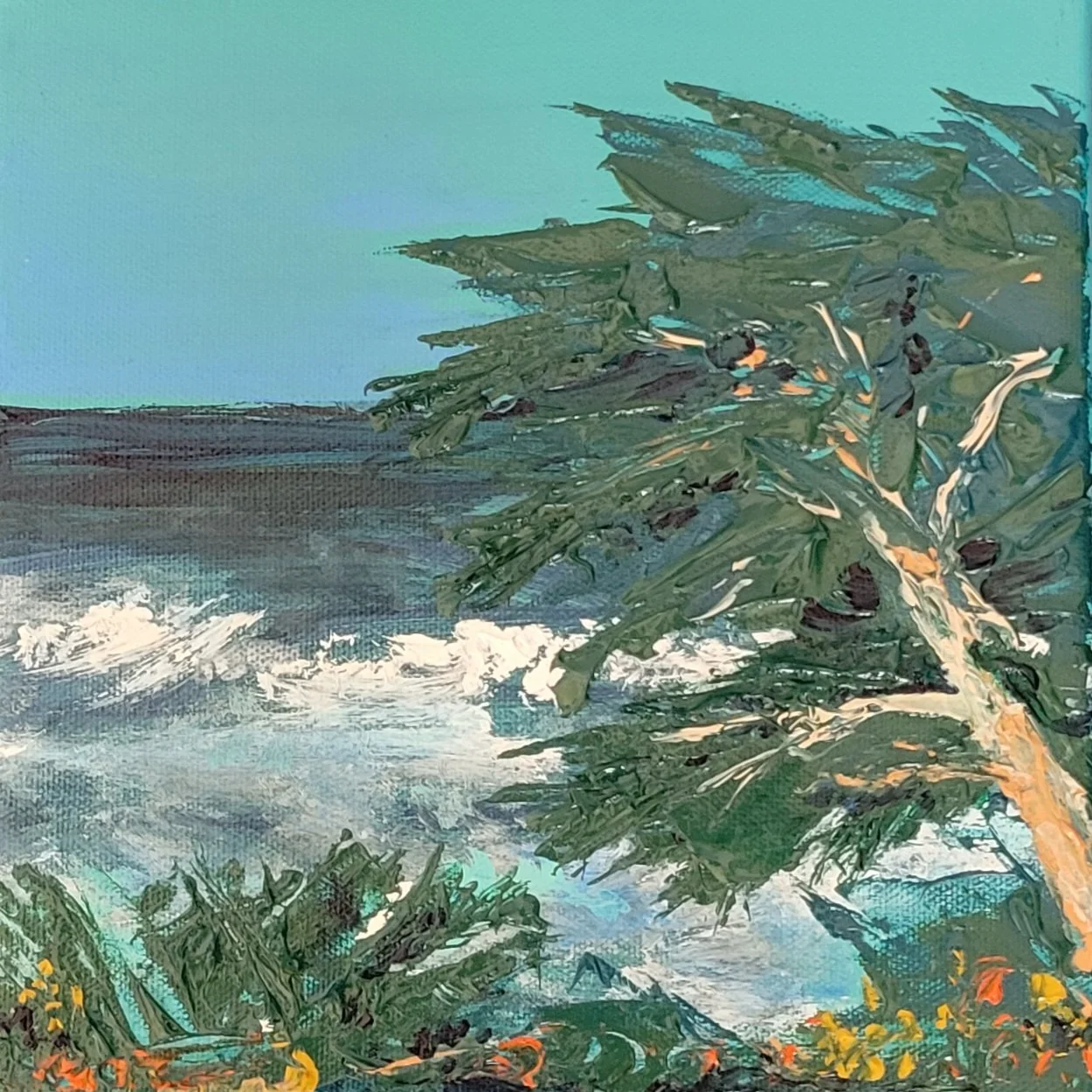 "Breezin" Acrylic paint on canvas- 8"x8" 
(1.5" canvas thickness)