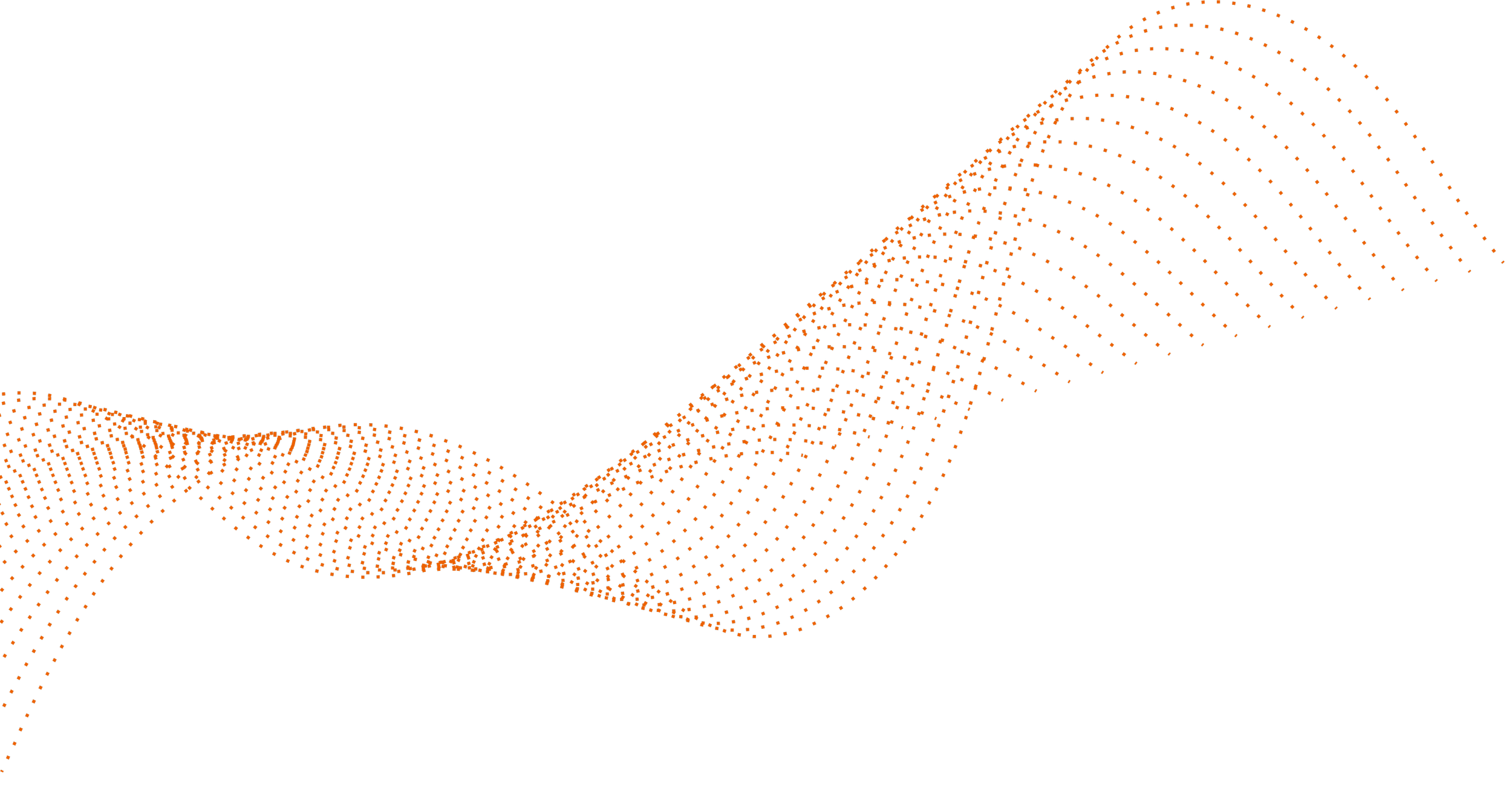 Abstract digital wave pattern with orange dotted lines on a blue background.