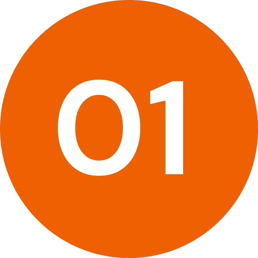 Orange circle with white number 01 in the center.