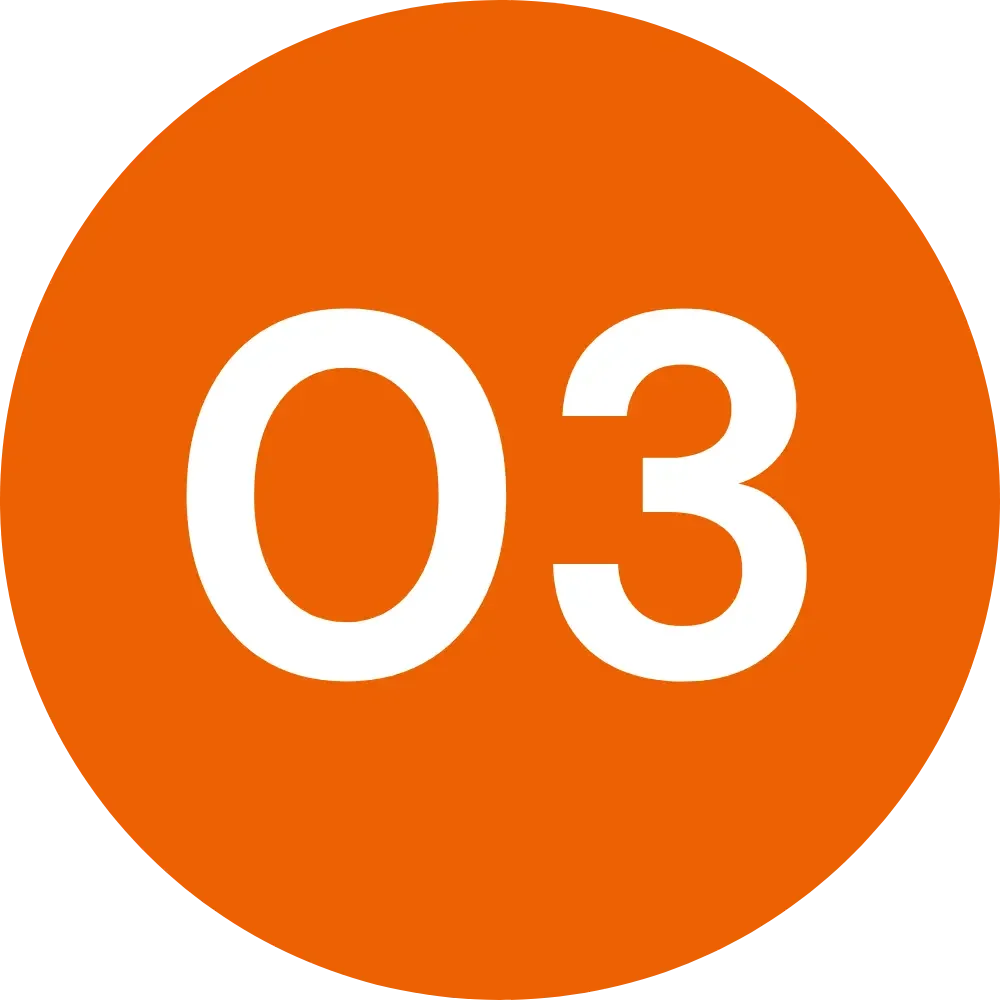Orange circle with white number 03 in the center.