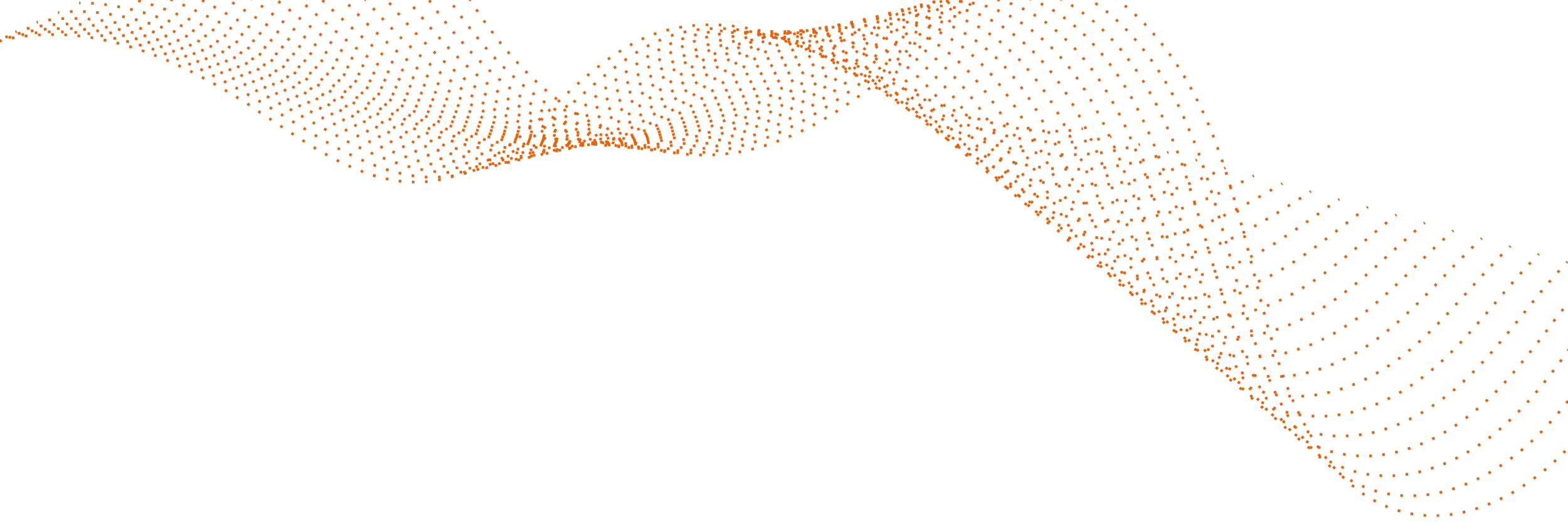A digital graphic illustration of a data wave, composed of small orange squares and gray lines, set against a blue background.