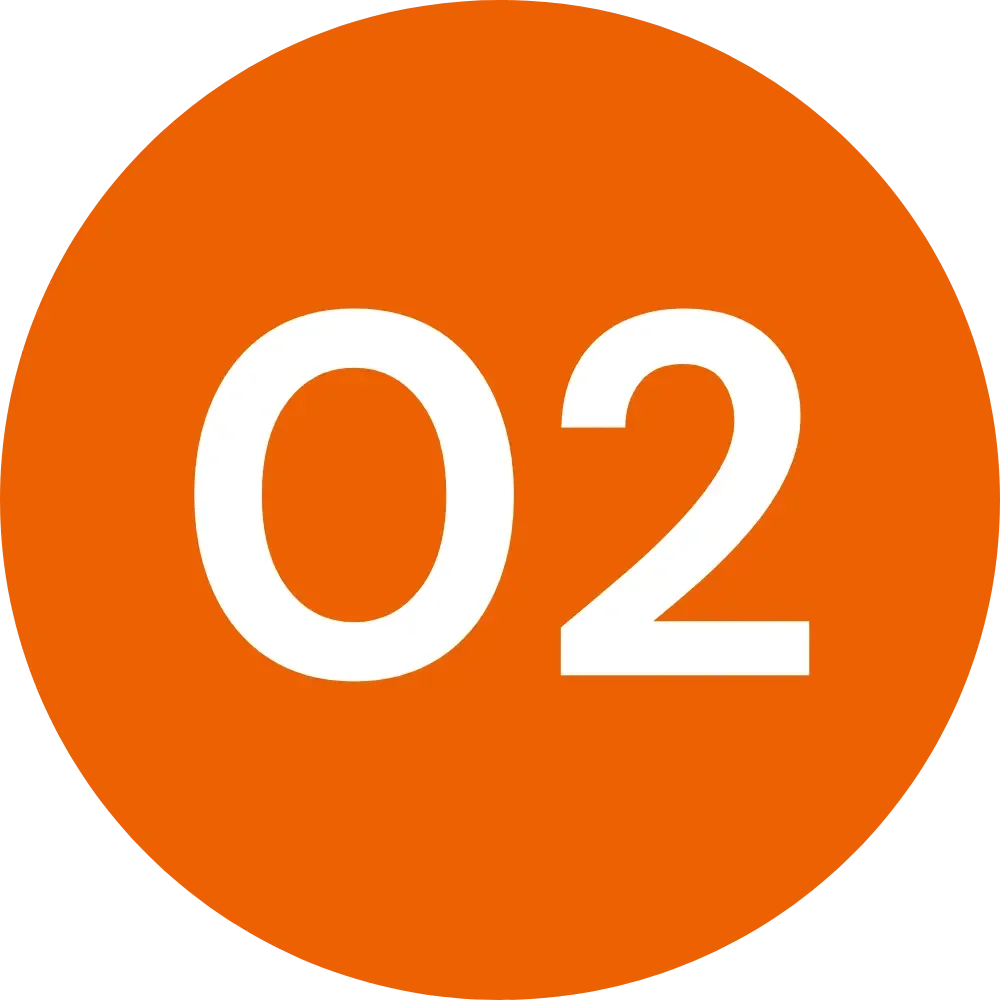 Orange circle with white number 02 in the center.