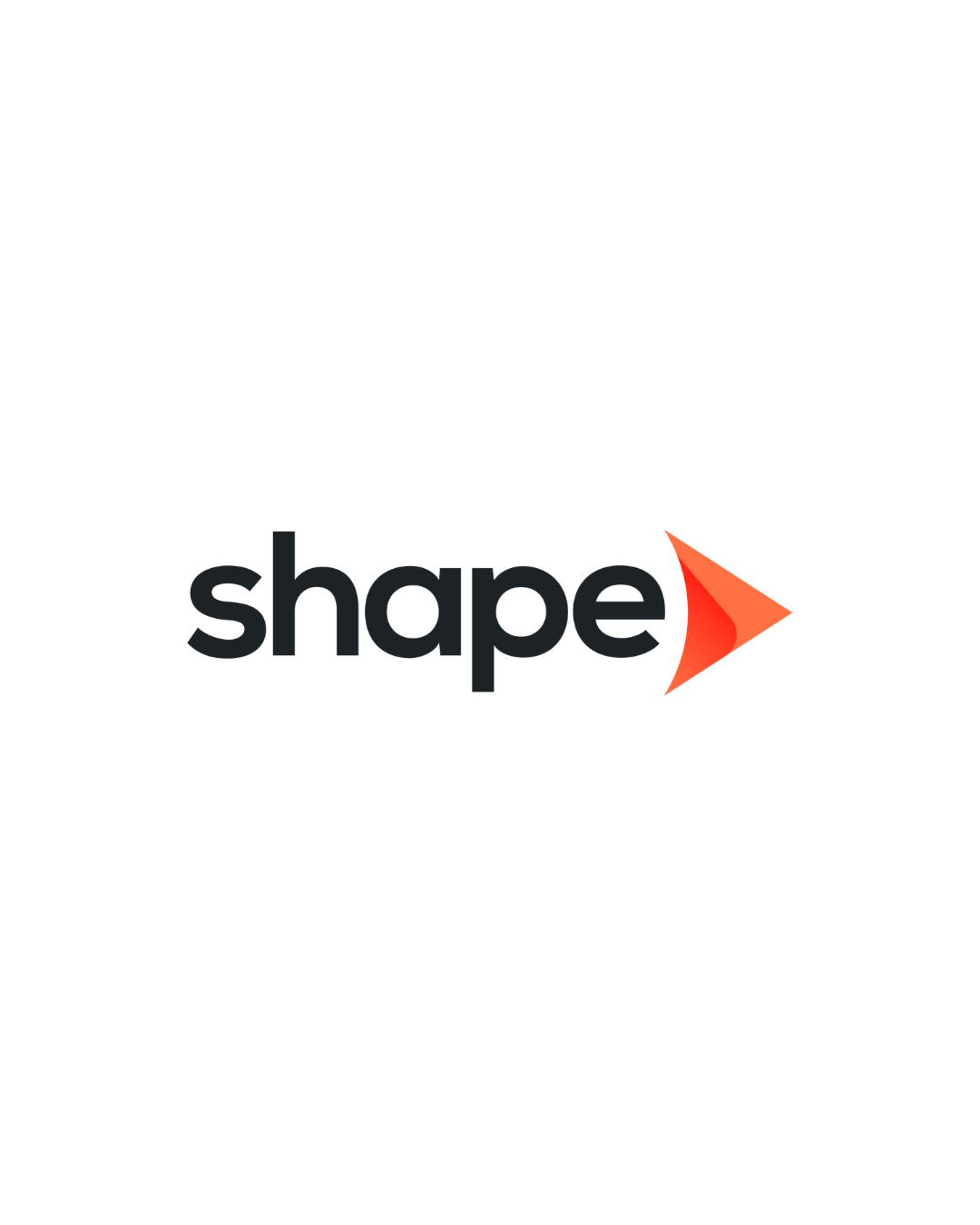 The word 'shape' in black letters with a red arrow pointing right through the letter 'p'.