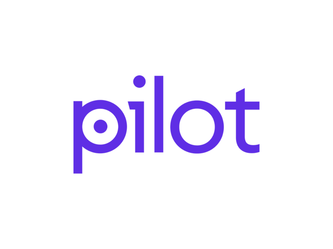 Black background with the word 'pilot' in purple text centered.