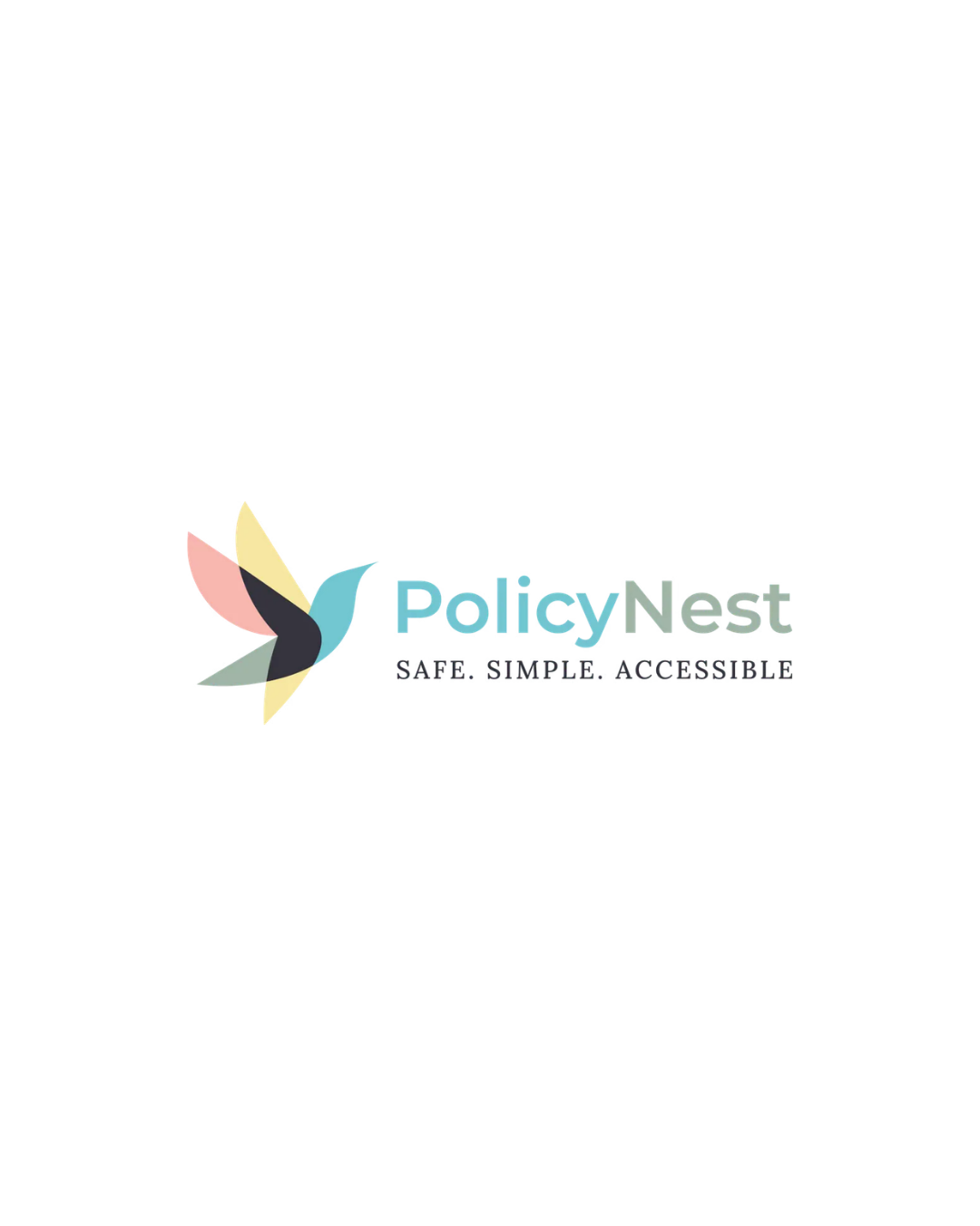 The logo for PolicyNest featuring a multi-colored bird graphic and the tagline "Safe, Simple, Accessible."