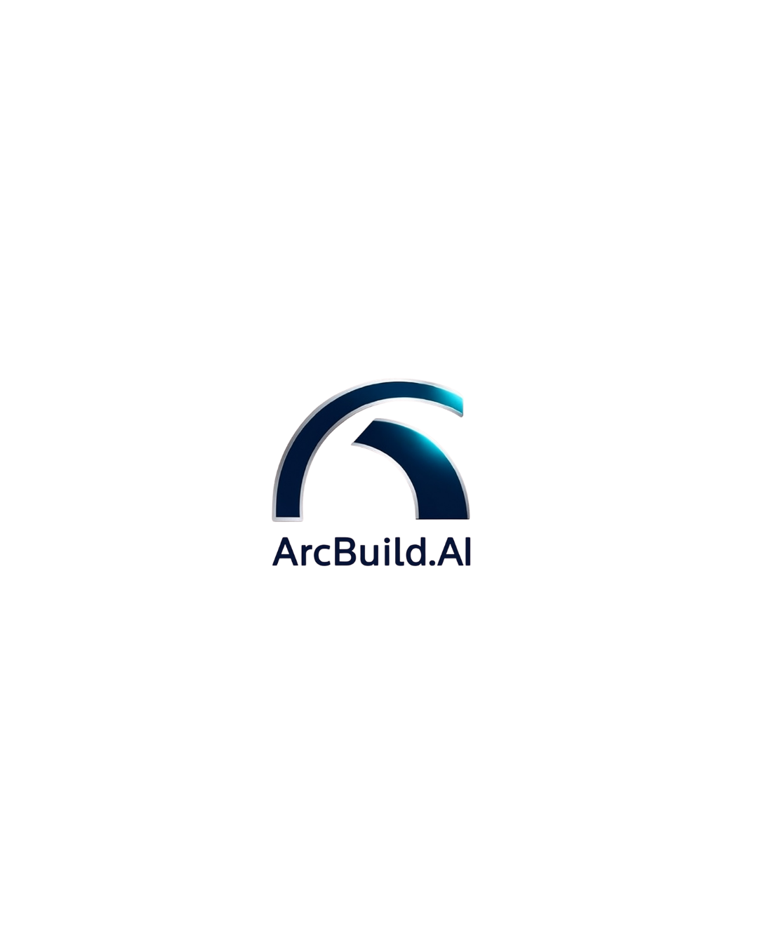 3D metallic logo with a stylized letter 'A' and the words 'ArcBuild.AI' beneath it.