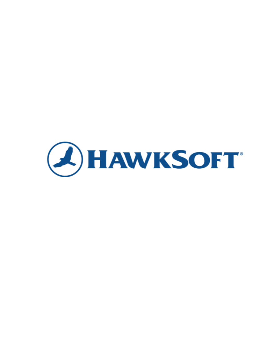 Hawkwsoft logo with a stylized swooping hawk in a circle and the text 'HAWKSOFT' in blue.