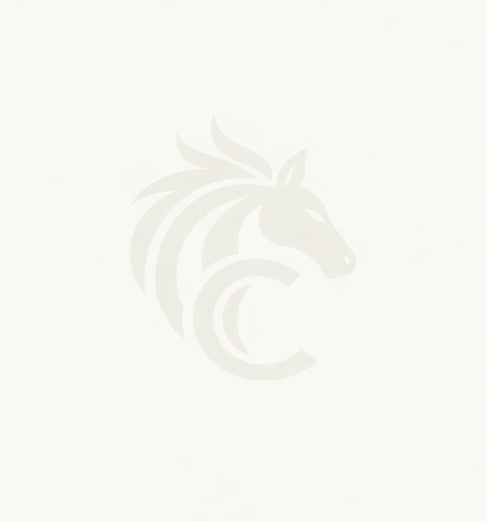Light-colored background with a subtle, stylized horse head logo in the center.