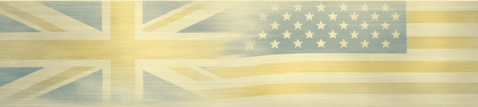 A combination of the Union Jack and the American flag, presented in a faded, artistic style.