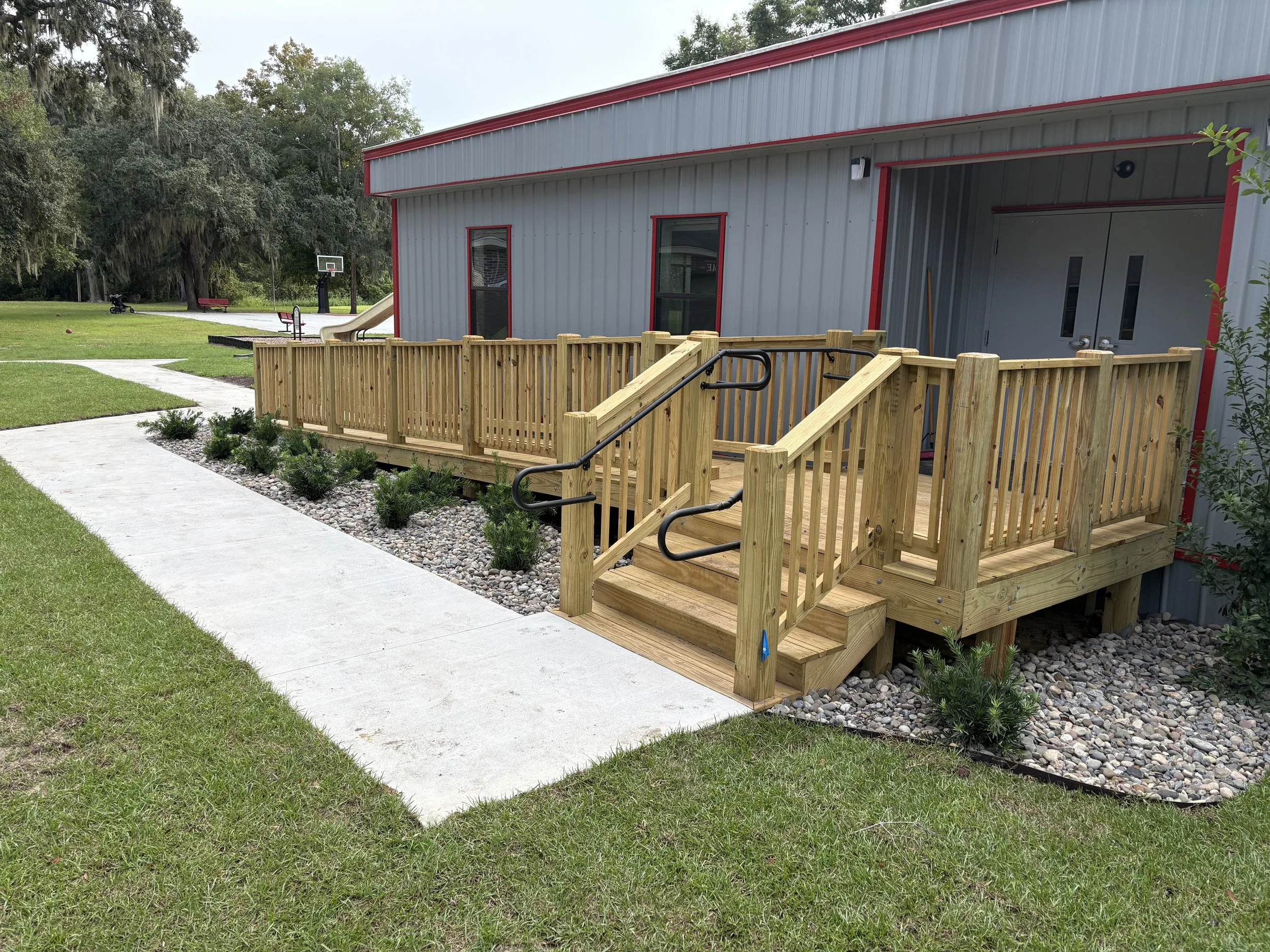 Commercial grade 8x8 landing, stairs and ADA compliant ramp