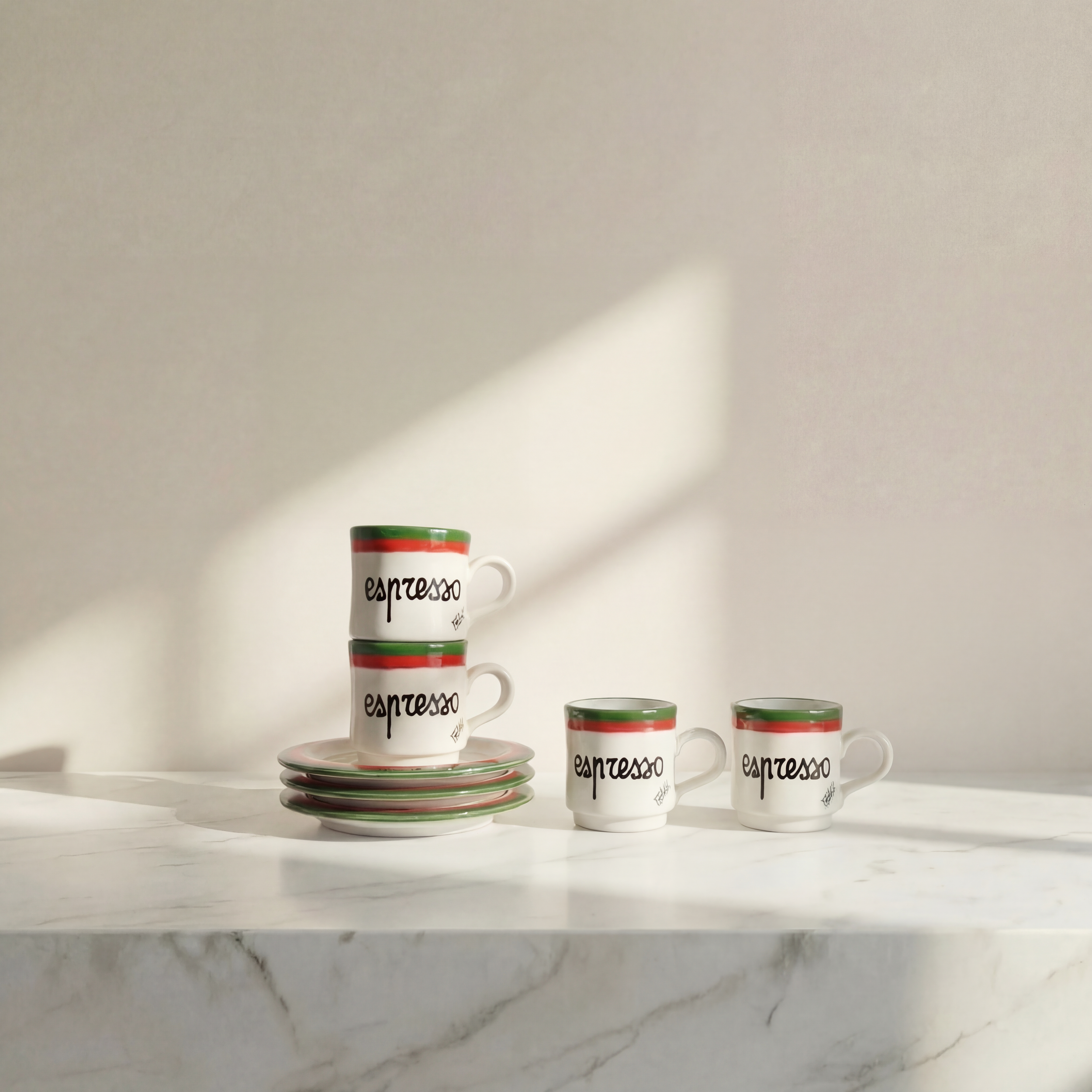 Vintage Baldelli Italy Ceramic Espresso Cups and Saucers