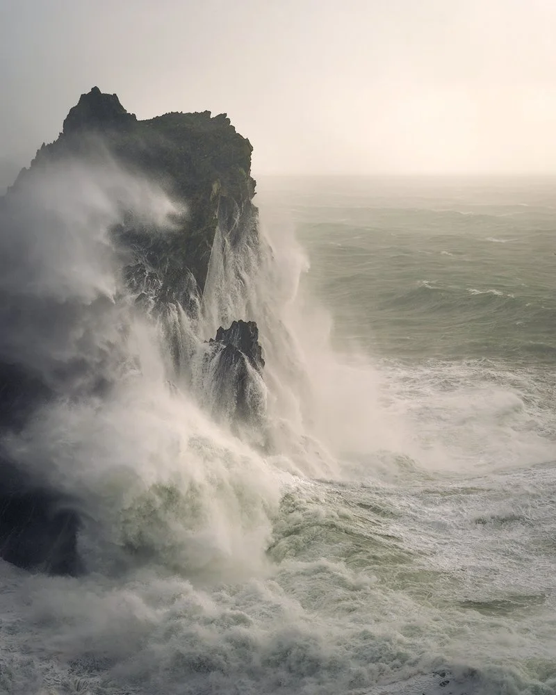 Lions rock near Kynance cove gets washed with enormous waves during a huge storm. 