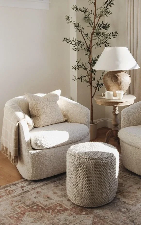 Soft, sunlit living room with neutral tones, creating a warm and peaceful environment for healing