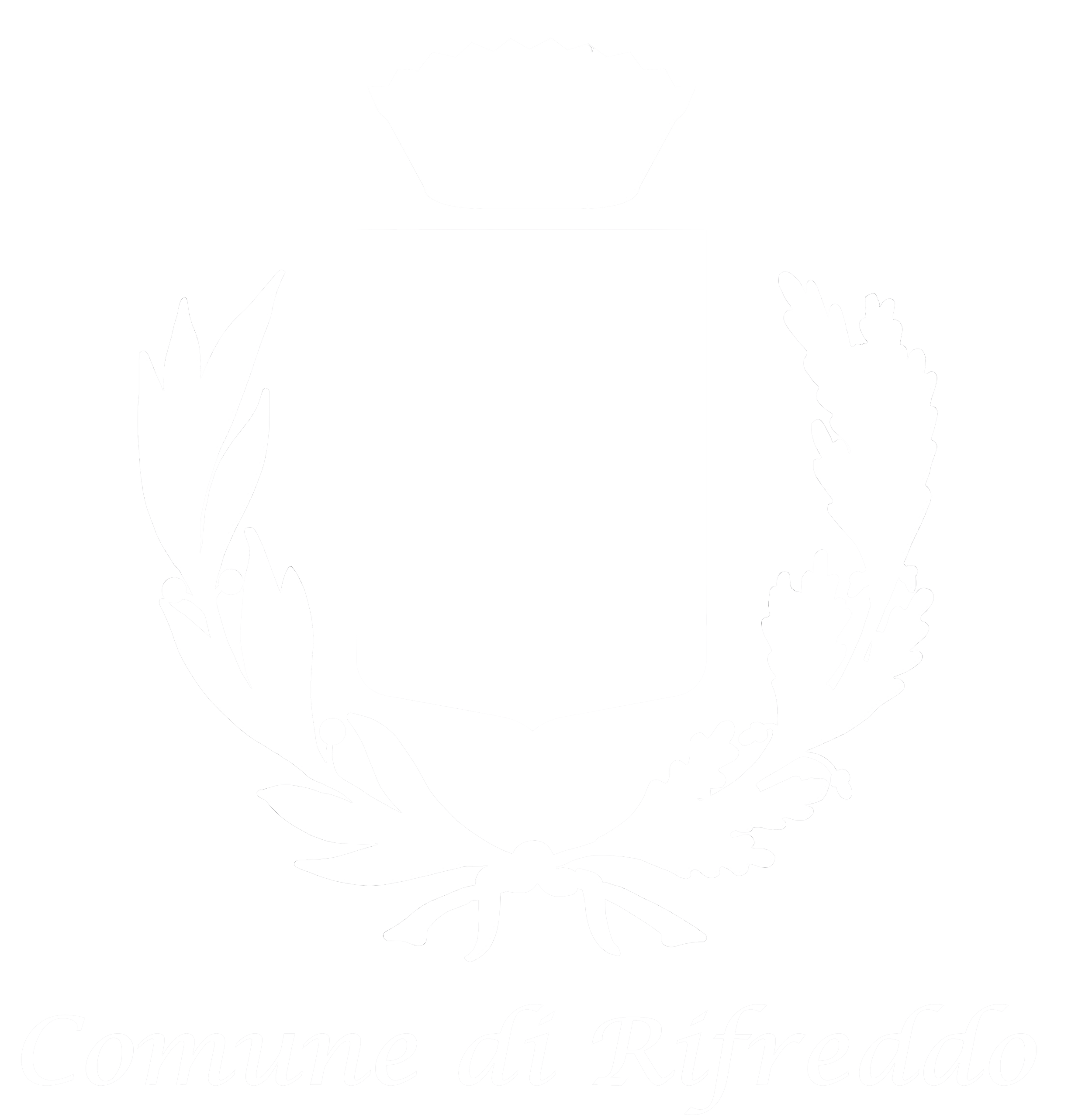 The emblem of Rifreddo featuring a castle tower shield, a crown above, and laurel leaves surrounding it, with the words "Comune di Rifreddo" below.