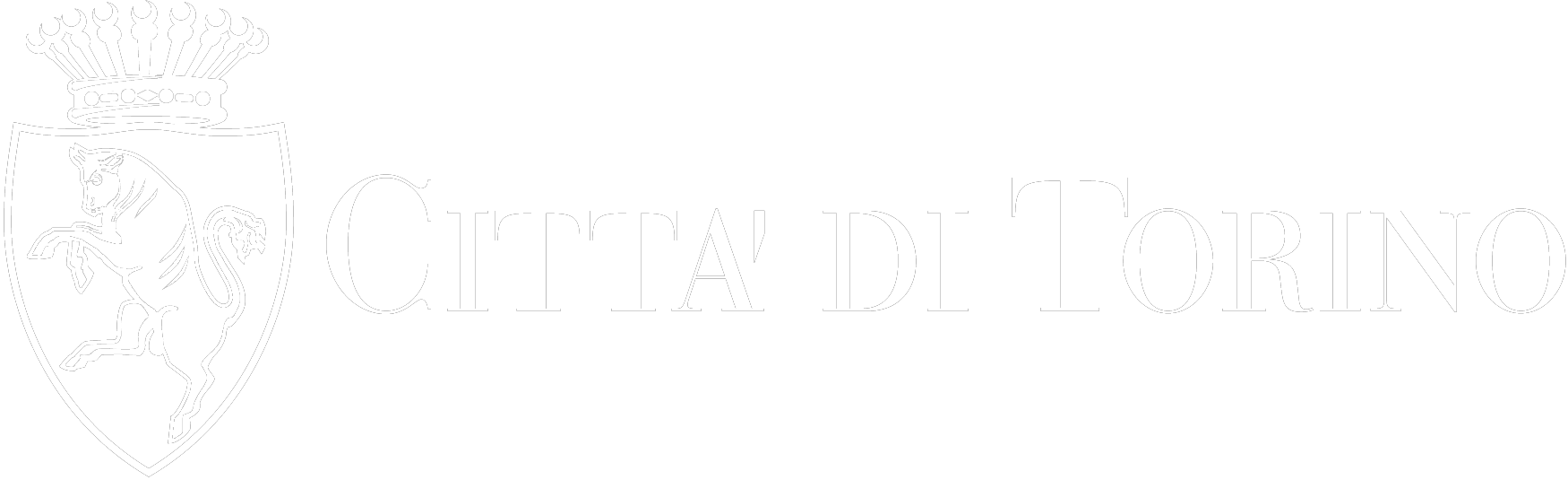 Logo of the city of Turin with a black background, featuring a heraldic shield with a lion's head and a crown above, alongside the text "Città di Torino" in white.