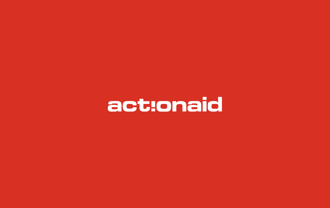 Red background with white text that reads 'actionaid' in the center.
