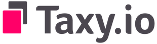 Taxy.io logo with pink and black design