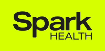 Spark Health logo with black text on a bright yellow background.