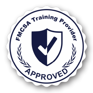 Seal with text 'FMCSA Training Provider Approved' and a shield with a checkmark.