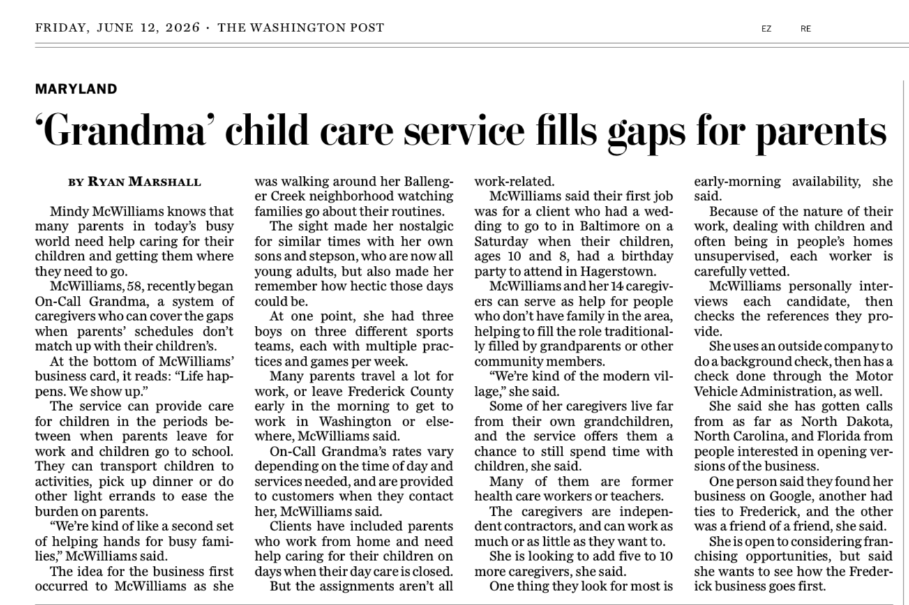 Washington Post article about On-Call Grandma