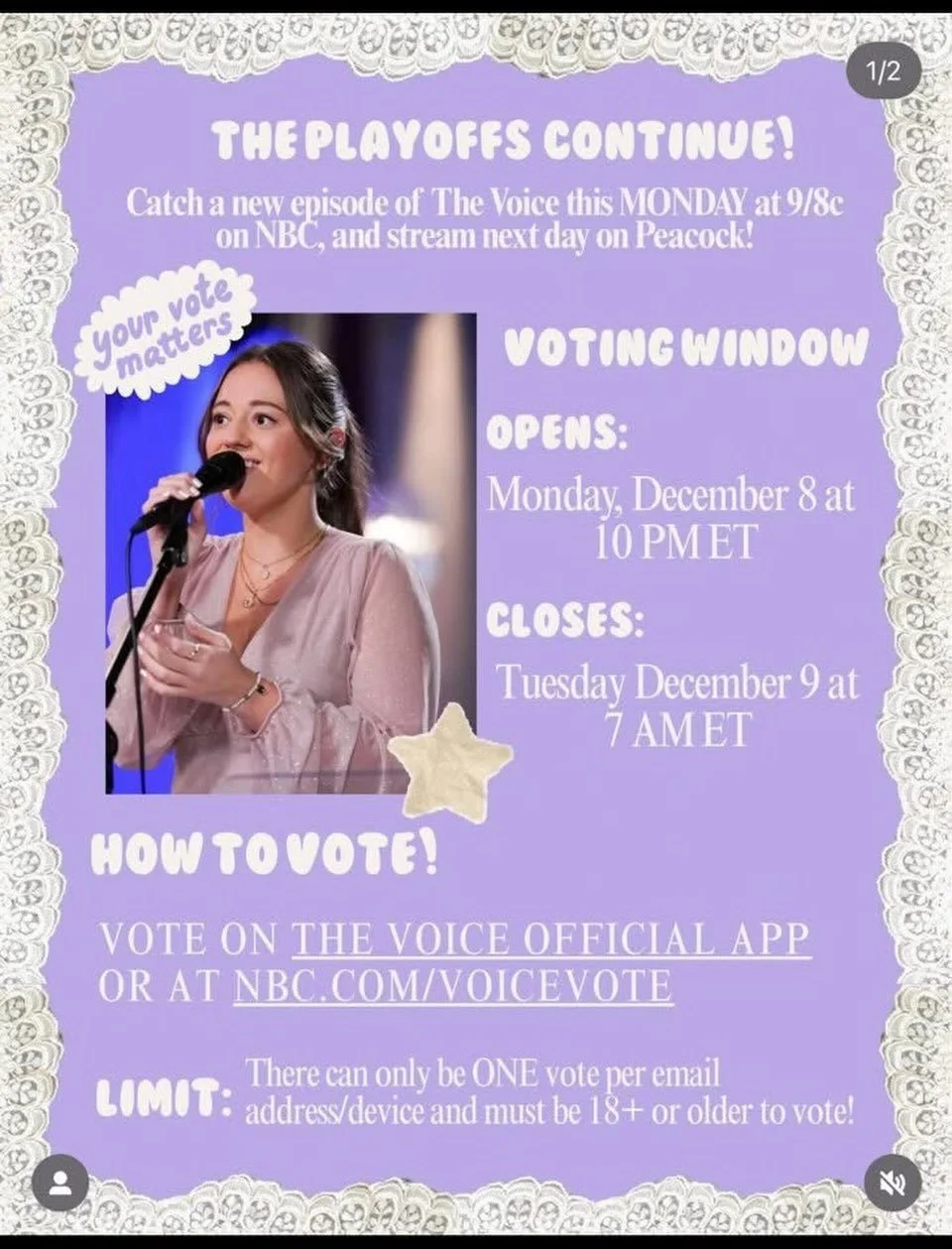 Download THE VOICE app and vote for Ava!!