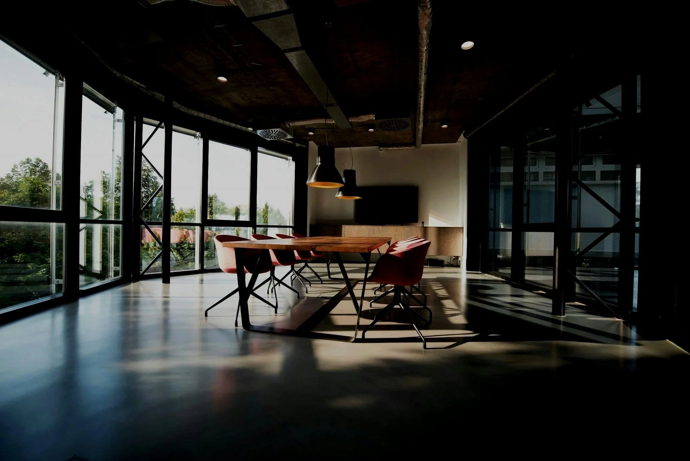 conference room with pink chairs