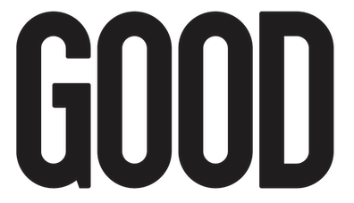 Close-up of the word 'GOOD' in bold black letters on a white background.