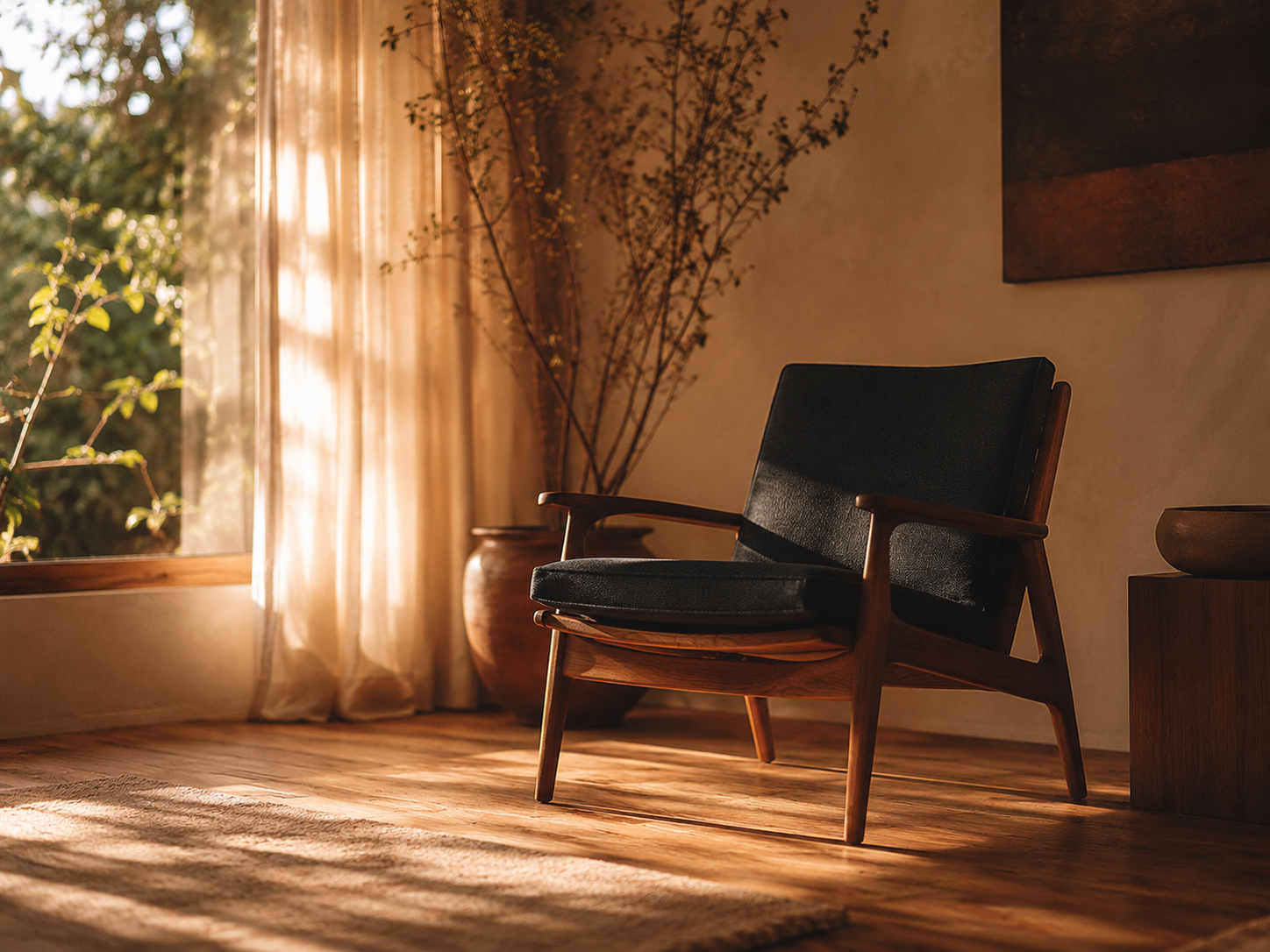 Calm earth-toned interior with morning light, representing the nervous system finally allowed to rest