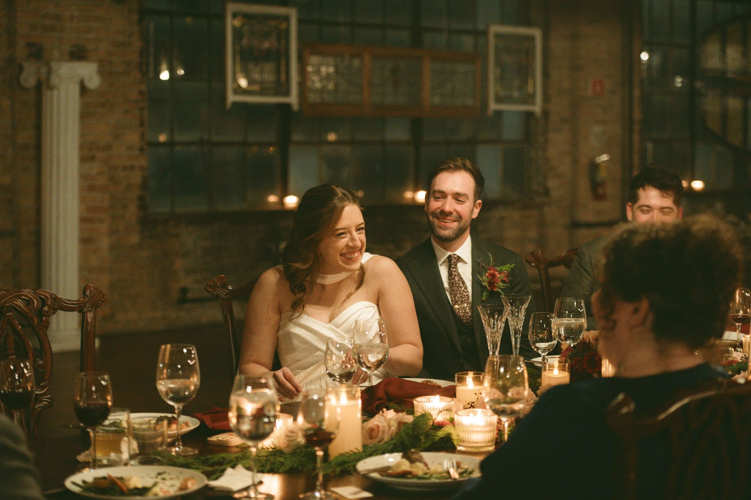 Bride and Groom during reception at Salvage One Chicago wedding 