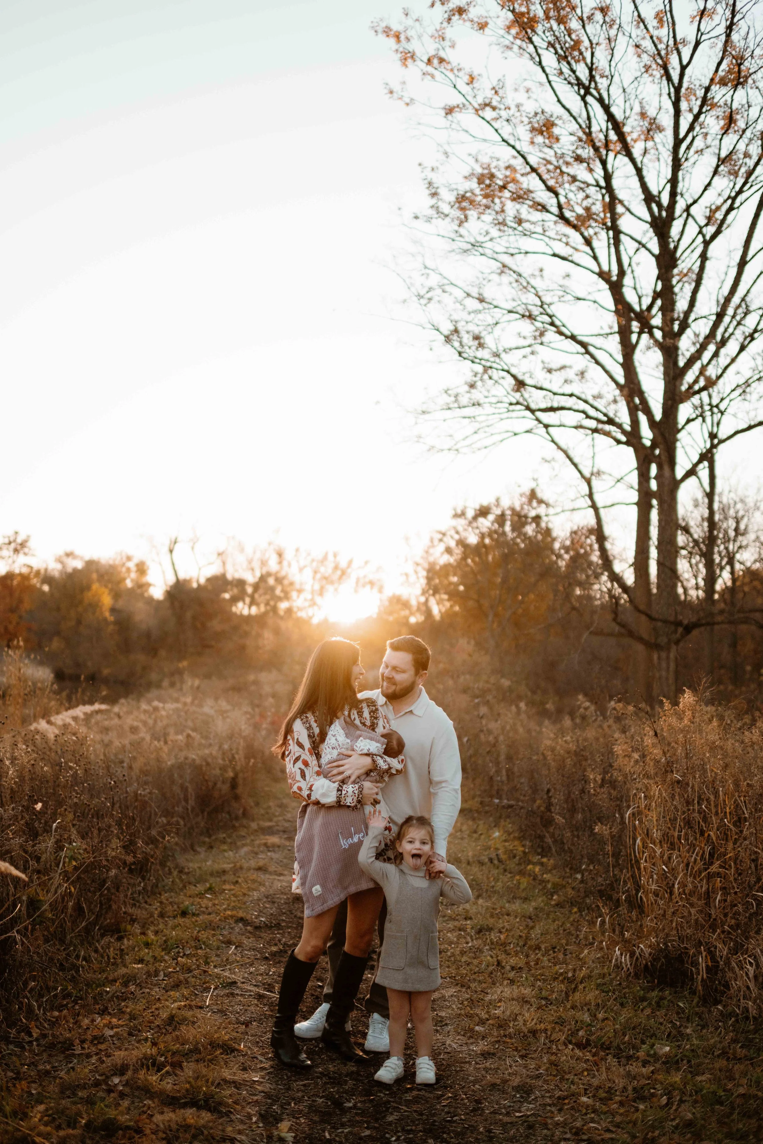 family photo at sunset at the Morton Arboretum Lisle IL 