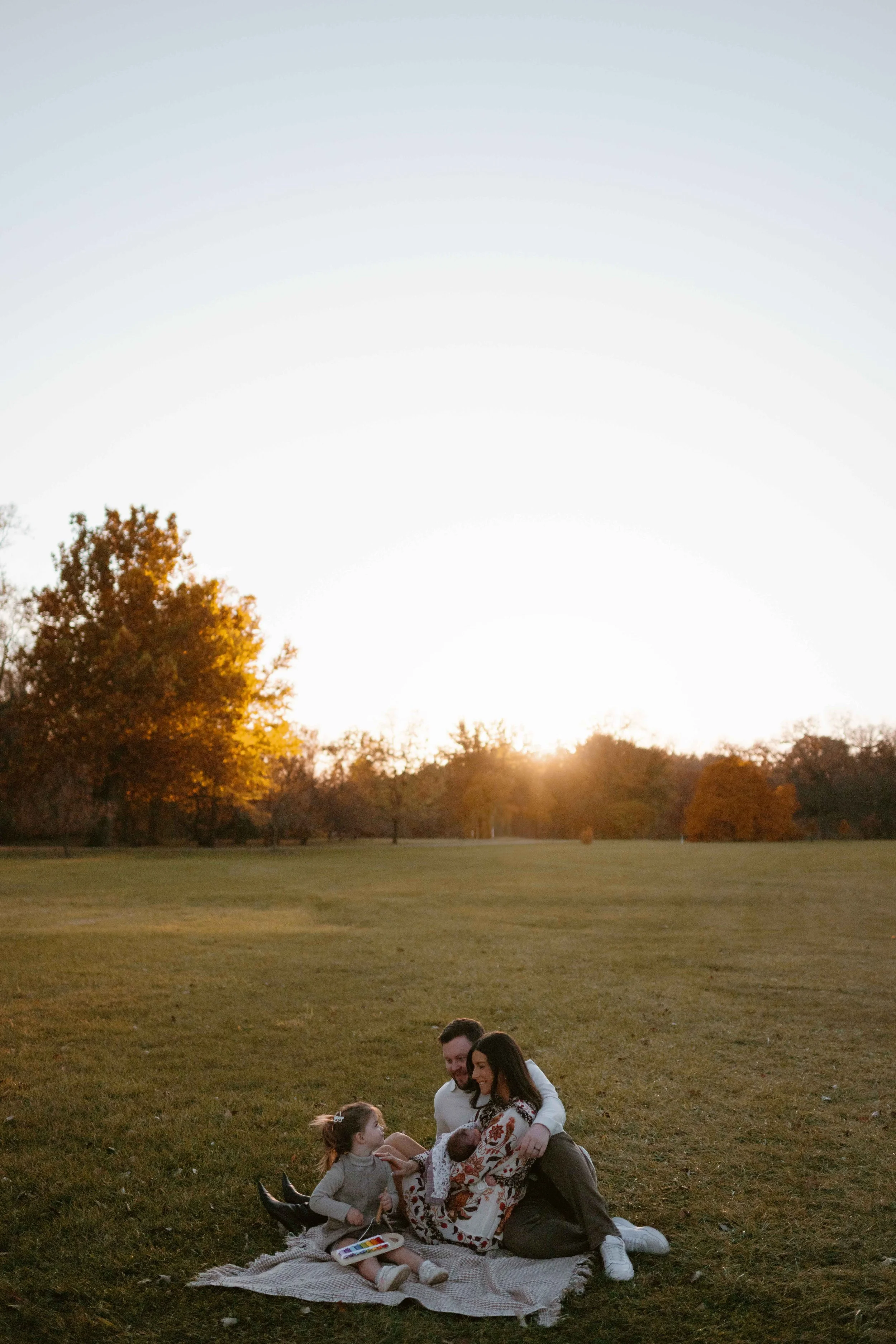 open field sitting on blanket at Morton Arboretum Lisle IL 