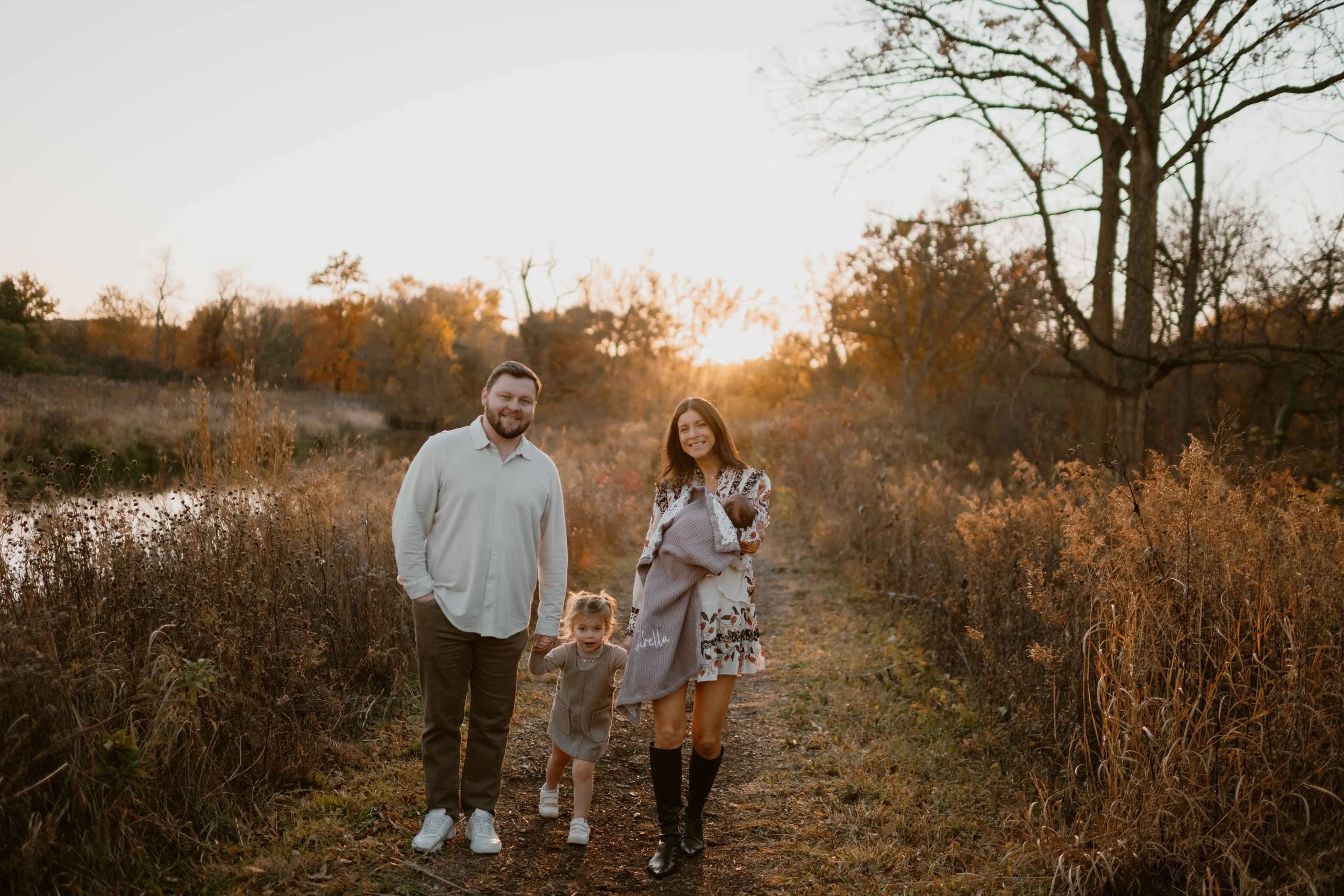 family of four fall family photo at Morton Arboretum Lisle IL 