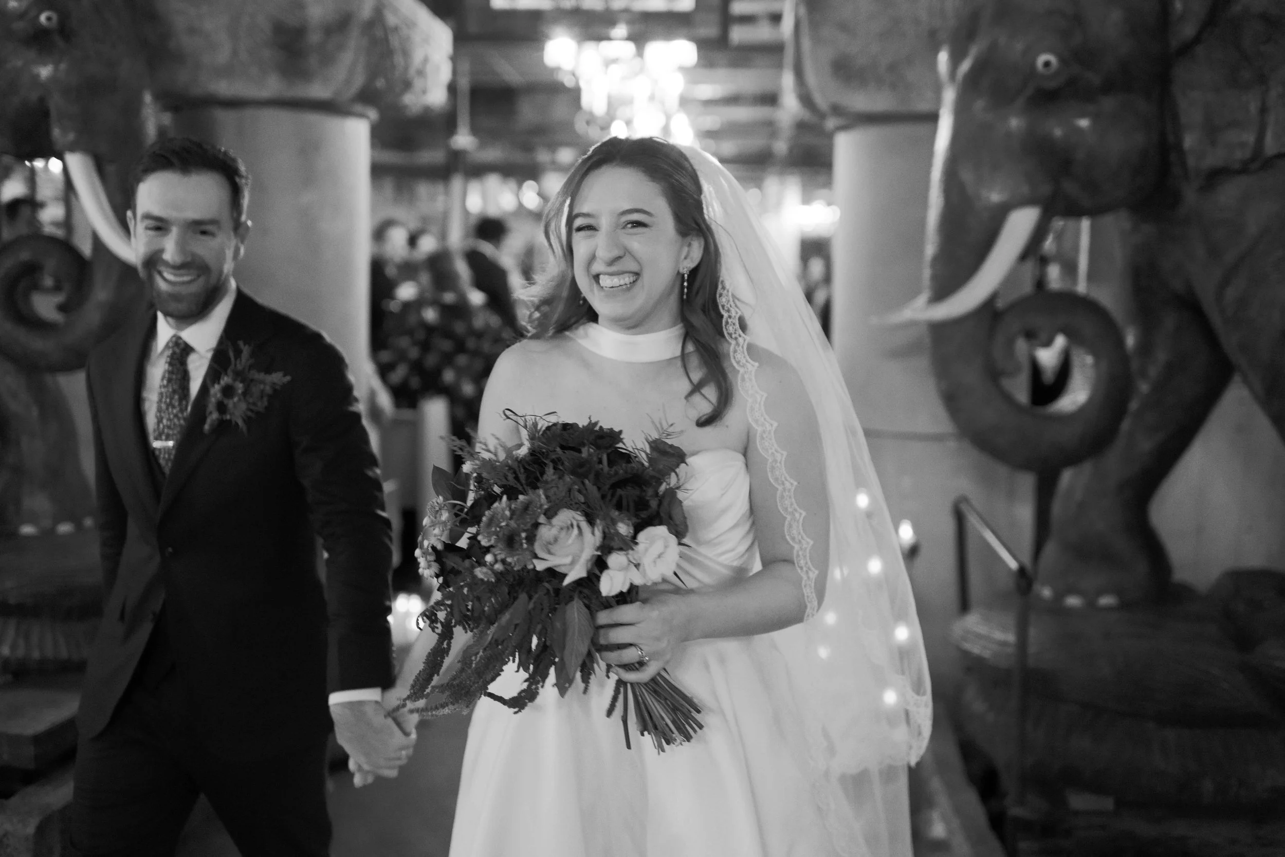 salvage one, chicago IL wedding ceremony recessional black and white
