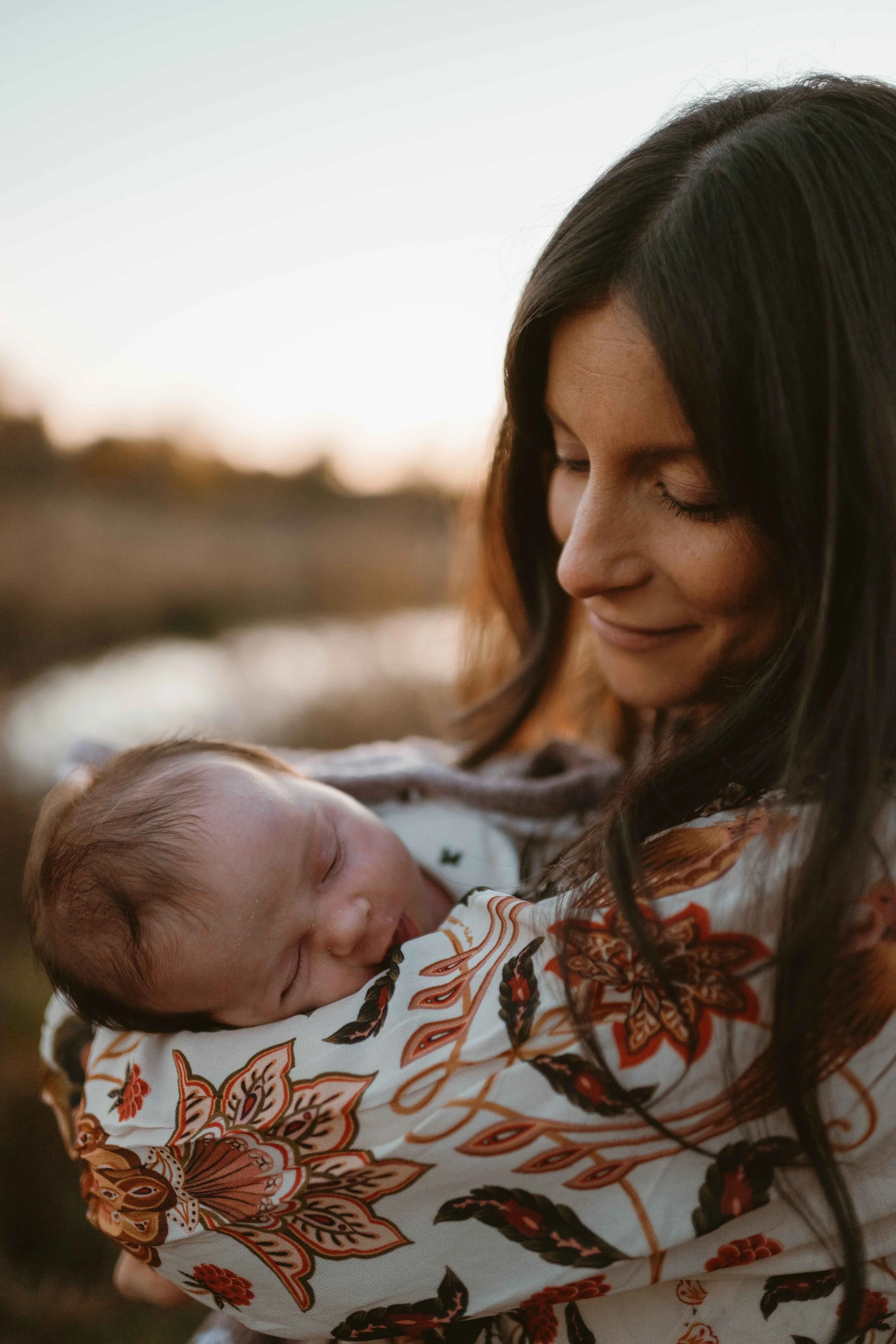 new baby girl at sunset during family photos at the Morton Arboretum Lisle IL 